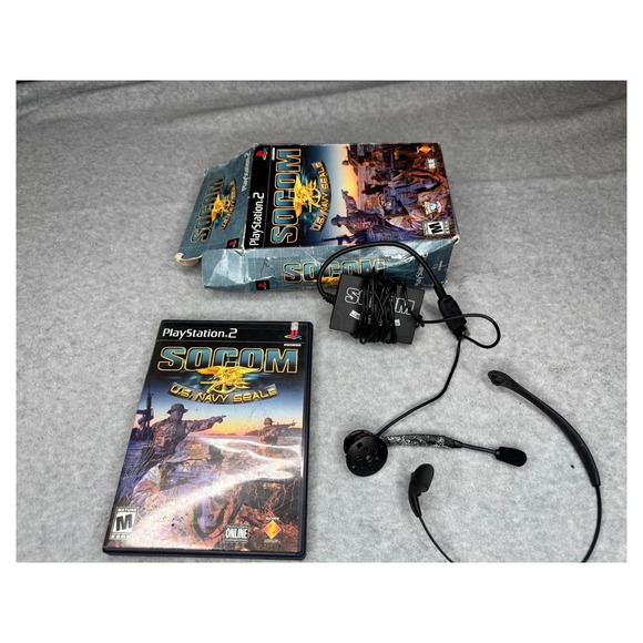 SOCOM U.S. Navy SEALs PlayStation 2 PS2 Game Complete CIB Headset Damaged - Picture 1 of 7